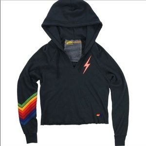 AVIATOR NATION BOLT CHEVRON HOODIE CHARCOAL SIZE SMALL